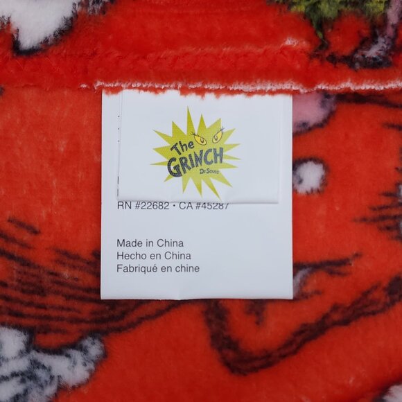 Dr Seuss The Grinch Plush Throw Blanket 50" x 70"  Red Holiday Christmas Soft - Picture 7 of 9